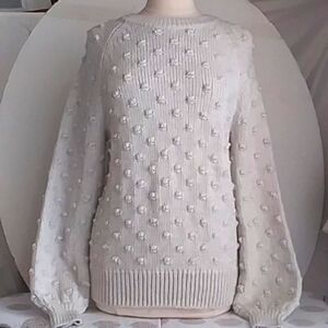 Gap Sweater Women's 3D Popcorn Knit Baubles Oatmeal Retro 90s Y2K size S Tall